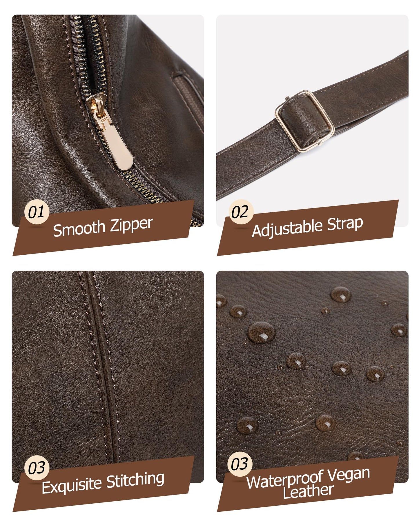 2PCS Purses for Women, Soft Vegan Leather Hobo Bag Slouchy Crossbody Shoulder Handbag Fall Brown Tote 2025
