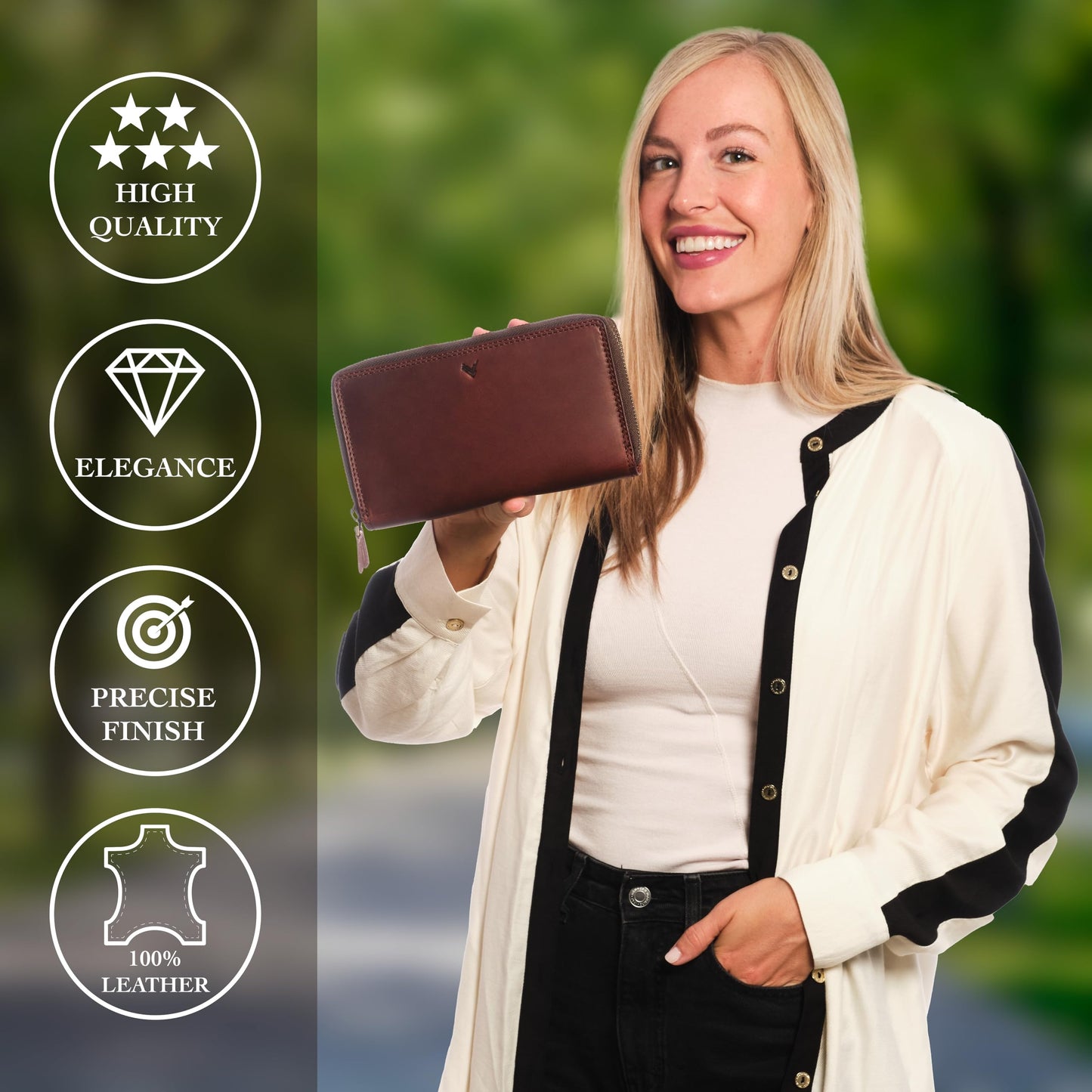 Lavalen Leather RFID Wallet Women – Modern RFID Womens Wallet- Big Multiple Compartments – Credit Card Holder – Handcrafted Genuine Leather -Carteras de Mujer Piel.