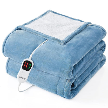 Homemate Electric Heated Blanket Twin - 62"x84" Heating Bed Blankets Throw with 10 Heating Levels 8 Hours Auto Off Fast Heating Over-Heated Protection Ultra Soft Warm Flannel ETL Certified Grey