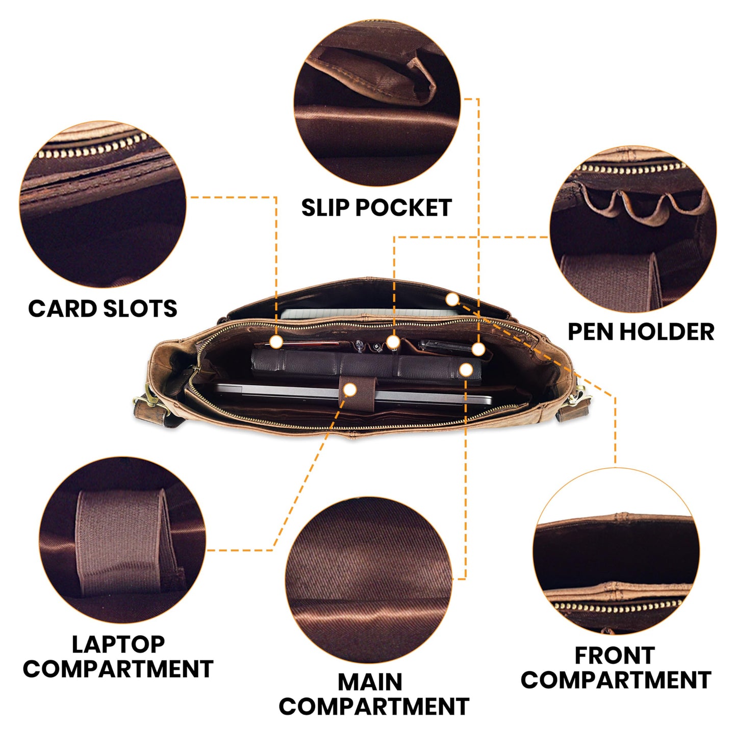 Genuine Leather Handmade Laptop Messenger Bag-16 Inch Satchel - Brown Shoulder Bag for Men & Women, Crossbody Work Bag for Travel, Office, and Daily Use