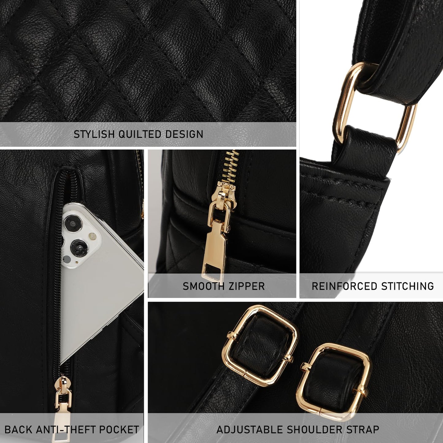 KL928 Quilted Mini Backpack for Women, PU Leather Backpack Purse Designer Satchel Bag, Small Casual Daypack for Ladies