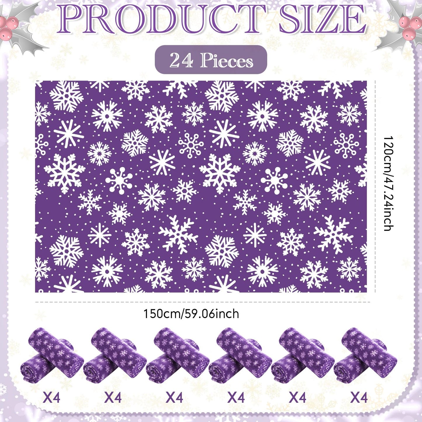 Moukeren 24 Pcs Christmas Snowflake Throw Blanket Bulk, 59 x 47 Inch Xmas Winter Throw Blanket Christmas Warm Soft Cozy Fleece for Home Bedding Couch Chair Gift (Purple)