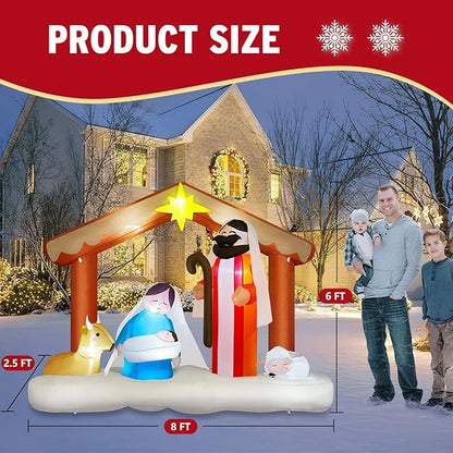 Danxilu 8 FT Long Christmas Inflatables Nativity Scene Outdoor Decorations Christmas Blow Ups The Birth of Jesus Built-in LED Lights for Yard Garden Lawn Patio Holiday Party Xmas Decor