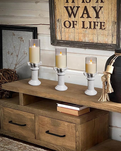 Upinmz Flickering Flameless Candles with Remote and Timer，Battery Operated Acrylic LED Pillar Candles ，for Christmas Decorations Home Decorations ，Set of 3