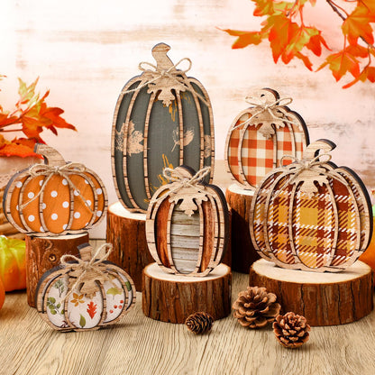 Leinuosen 6 Pcs Fall Pumpkin Decor Fall Decor for Home Pumpkin Wooden Block Sign Autumn Tiered Tray Decorations Thanksgiving Table Centerpieces Decorations for Harvest Party Home Shelf