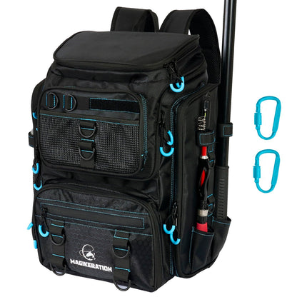 Magikeration Fishing Backpack with Rod Holders,900D Oxford Water-Resistant Fishing Gear,42L Large Storage Tackle Bag for Men