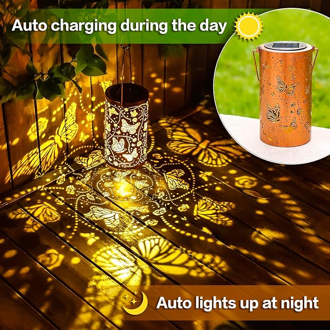 Butterfly Solar Lanterns Outdoor Waterproof Hanging Solar Lights Butterfly Gifts for Women Men Metal Decorative LED Lanterns for Garden Decor,Yard,Patio,Lawn,Tabletop,Pathway,Landscape