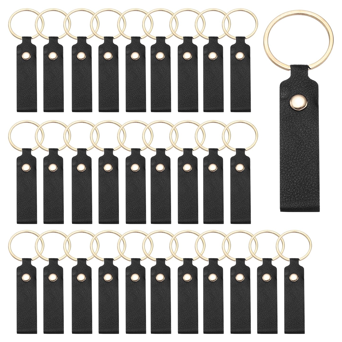 MECCANIXITY 40 Pcs PU Leather Keychain Blanks Bulk Laser Engraving Keychain Leather Key Fob Kit with Key Rings for DIY Supplies Gifts (Black, 3.7" x 0.7")
