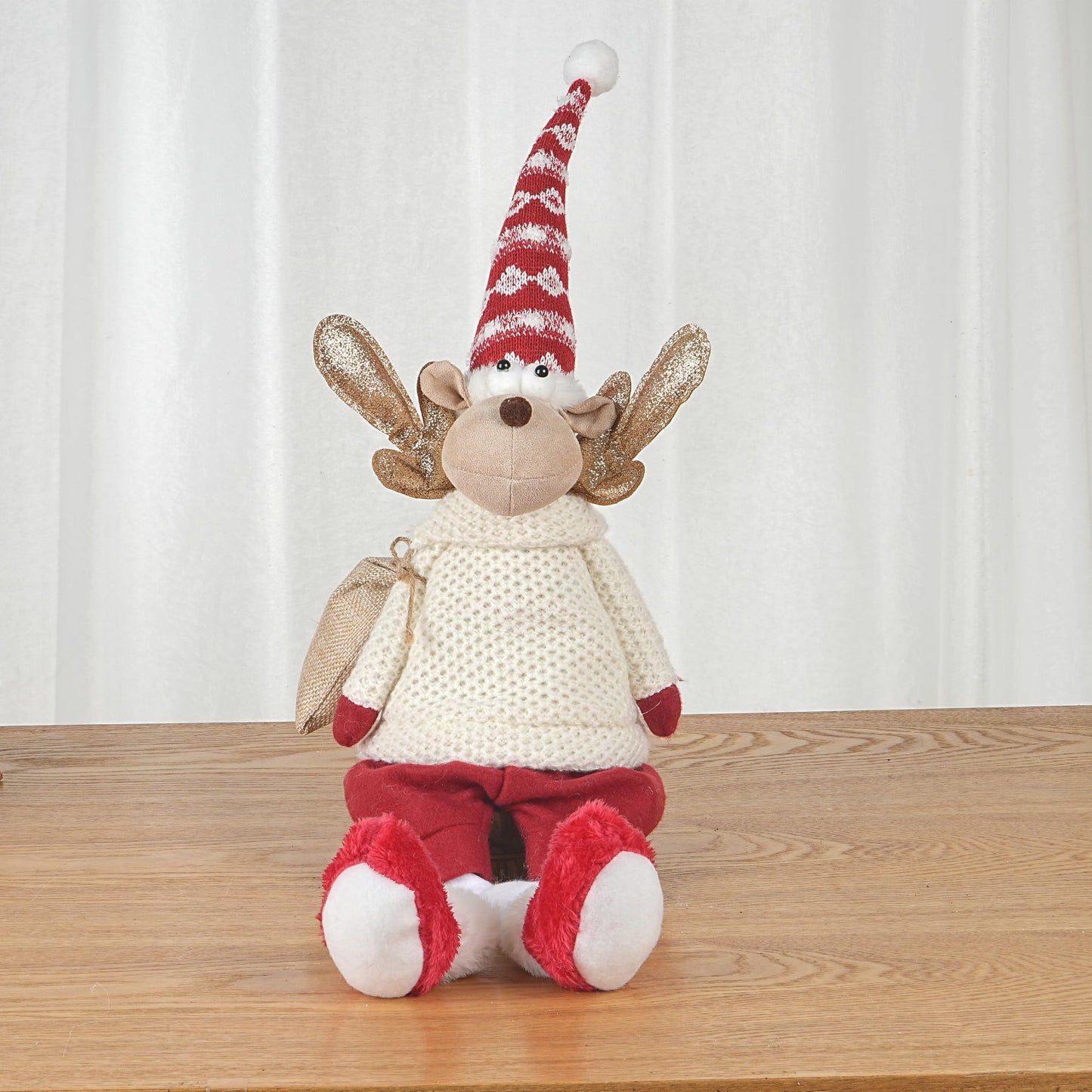 Dedrian11 Christmas Sitting Reindeer Shelf Sitter Decor, 24 Inch Plush Figurine with Dangling Legs, Poseable Arms, Weighted Bottom, Mantel Fireplace/Tabletop Holiday Decoration, Indoor