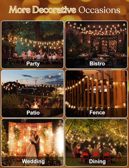 GHUSTAR 50FT LED Outdoor String Llights (NOT Solar) – Patio Lights Outdoor Waterproof for Outside – 2700K Vintage Edison Bulb String Light – Shatterproof Hanging Light for Cafe Porch Deck