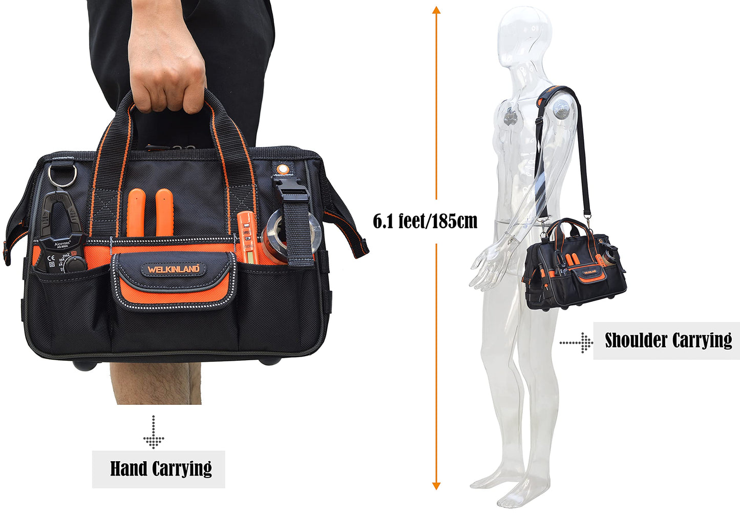 WELKINLAND 13-Inch Small Tool Carrier, Electrician's Organizer, HVAC Tech's Bag, Men's Drill Bag