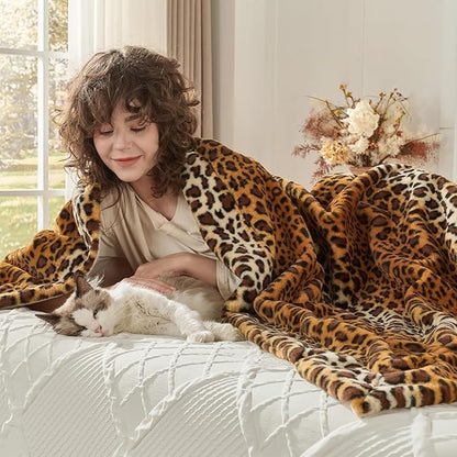Krifey Leopard Print Blanket, Faux Fur Throws for Bed, Soft Cozy Fuzzy Fluffy Thick Warm Plush Cheetah Print Blanket, Christmas Birthday Gifts for Mom Dad Women Men, Room Decor, 50x60in