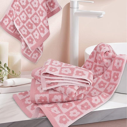Jacquotha Cotton Hand Towels Pink Checkered Floral