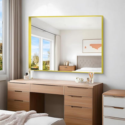 Gold Bathroom Mirror, 36x48 Inch Rectangular Framed Mirror, Large Wall Mounted Bathroom Vanity Mirror Over Sink for Bedroom,Restroom, Living Room, Hangs Vertically or Horizontally
