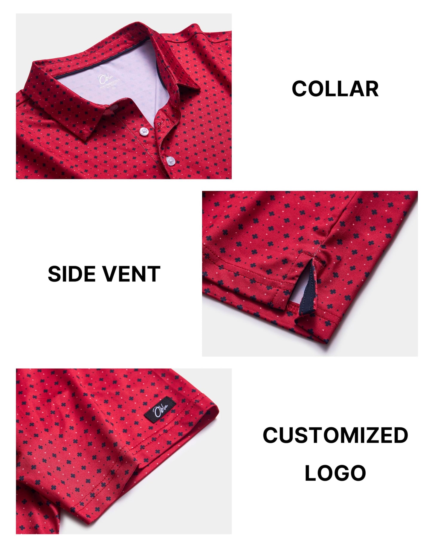 Obla Mens Golf Polo Shirts Short Sleeve Dry Fit Performance Moisture Wicking Casual Print Collared Golf Shirts for Men (Red Flower_S)