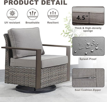 Rilyson Outdoor Wicker Patio Furniture Set - 7 Piece Patio Conversation Set with 4 Wicker Swivel Rocker Chairs,2 Rattan Ottoman and 1 Couch,Thick Cushions,Deep Seating,Wide Armrest(Mixed Grey/Grey)