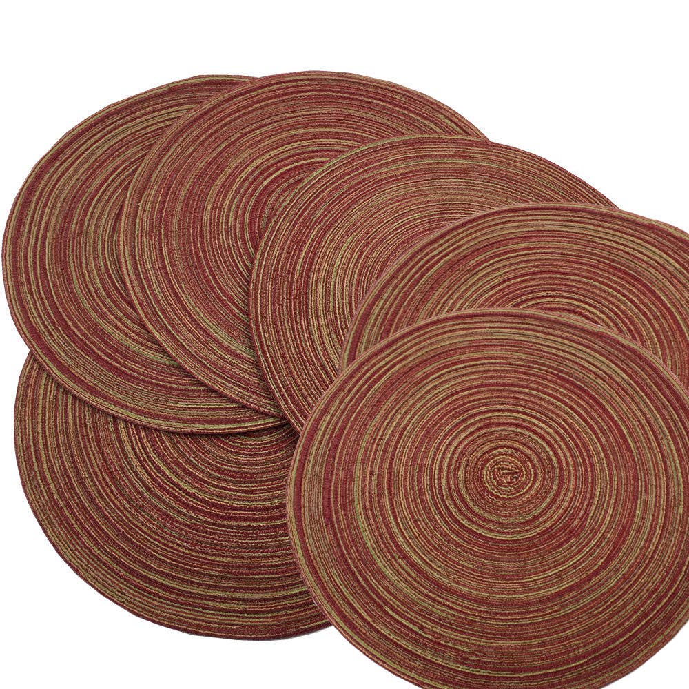 Red-A，Placemats,Round Placemats for Dining Table Set of 6 Woven Heat Resistant Non-Slip Kitchen Table Mats Diameter 14 Inch(Wine)