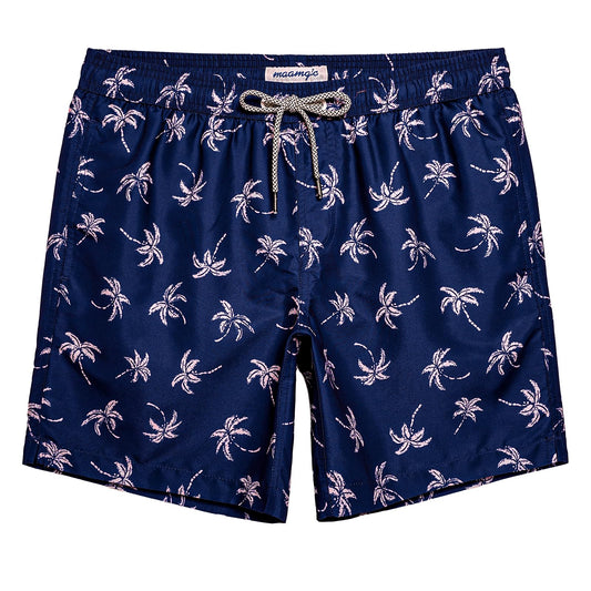 maamgic Mens Swim Trunks Quick Dry Swim Shorts with Mesh Lining Funny Swimwear Bathing Suits 7inch Navy Palm Large