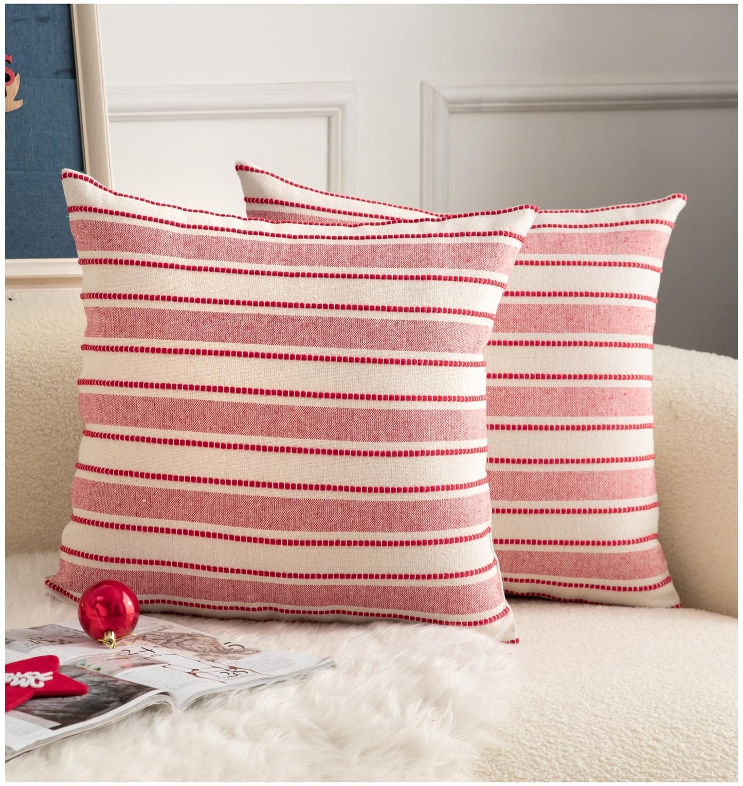Cethom Christmas Pillow Covers, Boho Textured Red Pillow Case, Pillow Covers 20 x 20 Inch Set of 2 Christmas Decorative, Chair Sofa Bedroom Living Room Home Holiday Decor Cushion Case