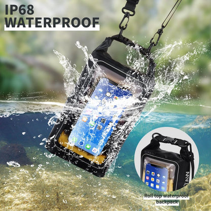 TYUTOSEG IP68 Waterproof Dry Bag, 2L - Roll Top Waterproof Pool Bag，Dry Bags for Kayaking Waterproof-w/Phone Pouch,Large Waterproof Phone Pouch,Boating & Kayak Accessories Camping (Black)