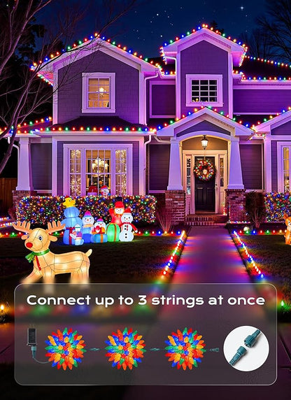C9 Outdoor Christmas Lights, 33 FT 50 LED C9 String Lights, 8 Modes & Timer Connectable Waterproof for Christmas Tree light Indoor Outdoor Roofline Patio Outside Yard Holiday Xmas Decor, Multicolor