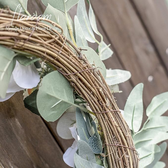 Floroom Floral Wreath, 18" Artificial White Magnolia Wreath for Front Door Wedding Decorations Wall Decor