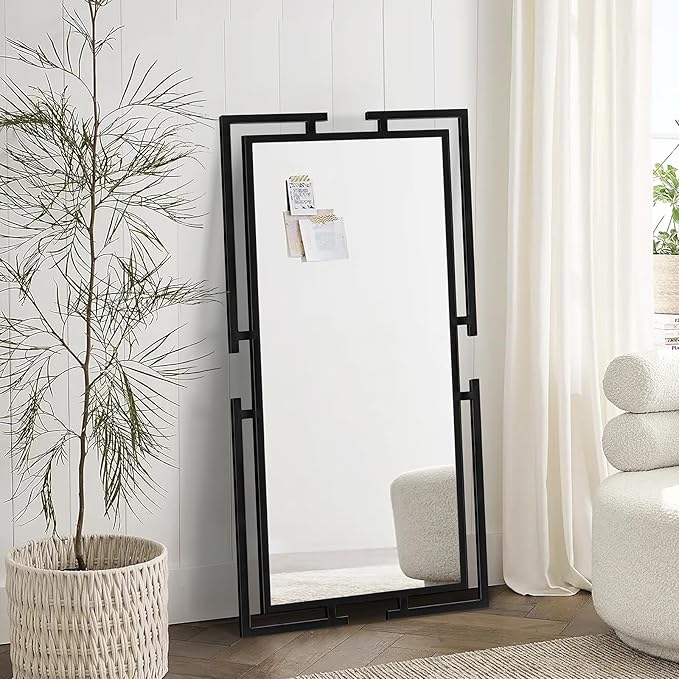 Large Mirror Wall Decor, 46.5"x23" Black Mirror with Metal Frame for Bedroom, Living Room, Tempered Mirrors for Bathroom, Horizontal/Vertical