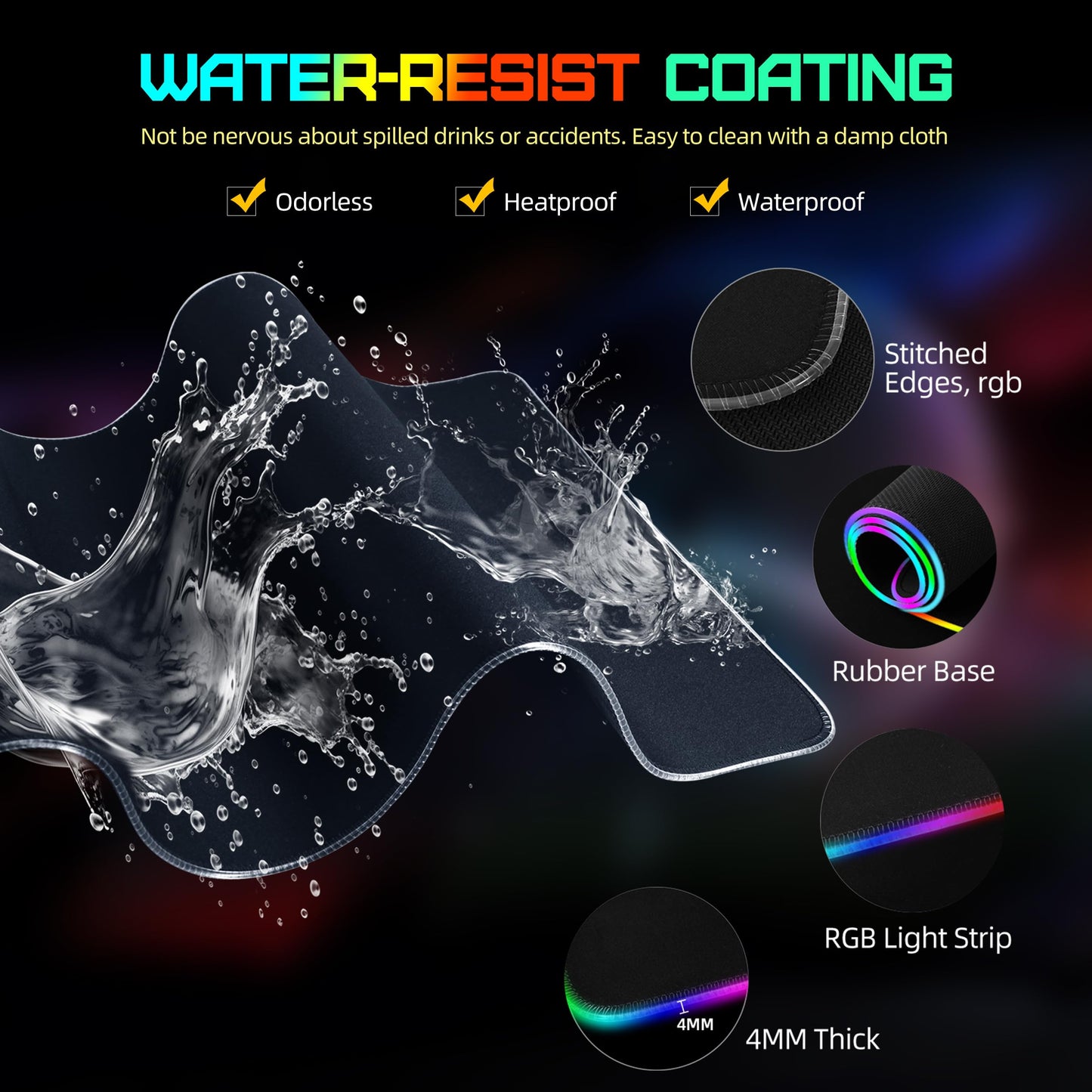 Mouse Pad with Wireless Charging, RGB Gaming Mousepad, Large Desk Mat with Ultra-Smooth Surface, Non-Slip Mouse Mat, Waterproof Computer Keyboard Pad for Gaming, Desk, Office, PC, 800x400x4MM, Black