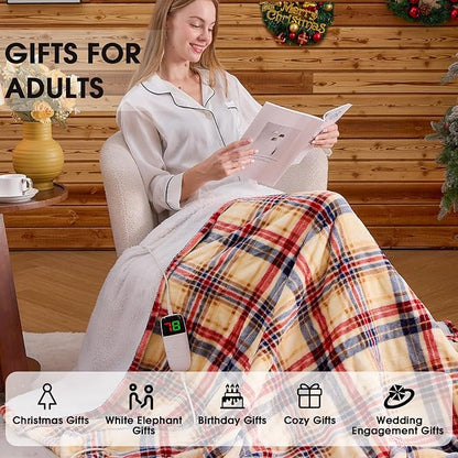 Heated Blanket Electric Throw, 50X60, Heating Throw with 10 Heating Levels & 8 Hours Auto Off, Plaid Checkered Sherpa Blanket Warmer for Adults, Farmhouse Home Decor for Couch Bed Office Gifts for Mom