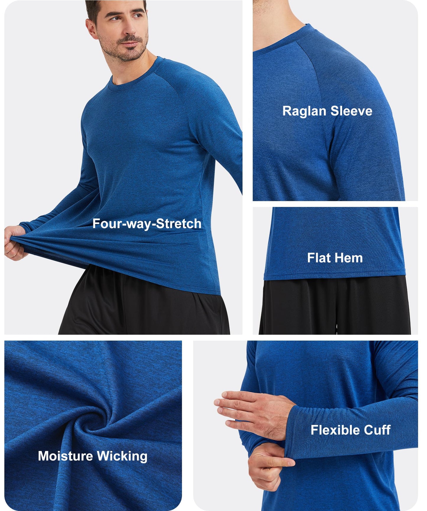 MLYENX 5 Pack Long Sleeve Shirts for Men UPF 50+ UV Sun Protection Quick Dry Moisture Wicking Workout Tee Shirts 3XL