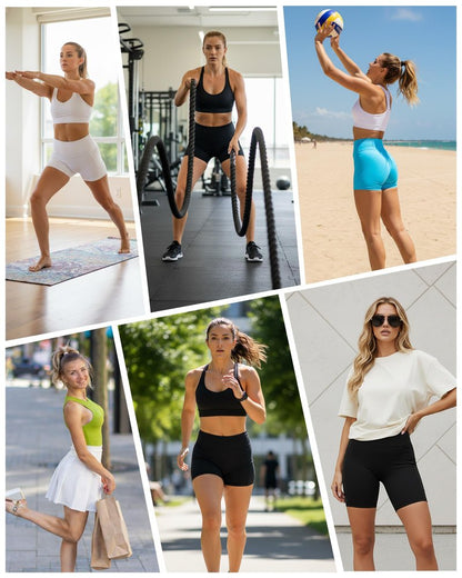 Moozava Womens 8" Gym Biker Shorts with PocketHigh Waisted Tummy Control Quick Dry Spandex Booty Shorts for Workout Athletic Yoga Running Black XS