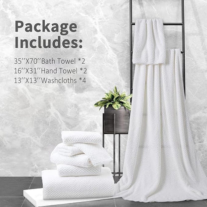 8 Piece Bathroom Towel Set White |2 Oversized Large Bath Towels Sheet, 2 Hand