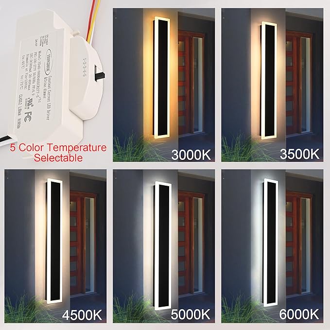 MELUCEE Long Outdoor Wall Lights Exterior 2 Pack 24in Dimmable LED Wall Lights Linear Outdoor Wall Sconce IP65 Waterproof, LED Linear Exterior Lights for Patio Garden Garage Front Door, 3000K-6000K