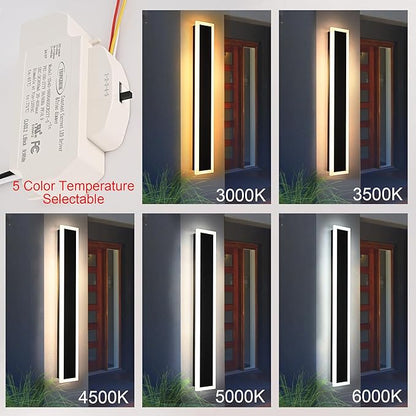 MELUCEE Long Outdoor Wall Lights Exterior 2 Pack 24in Dimmable LED Wall Lights Linear Outdoor Wall Sconce IP65 Waterproof, LED Linear Exterior Lights for Patio Garden Garage Front Door, 3000K-6000K