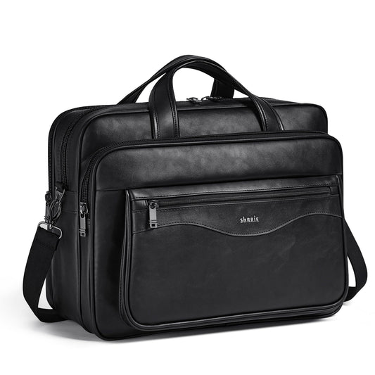 Shrrie Leather Laptop Bag Fits 17 to 17.3 Inch for Men and Women,Vintage Waterproof Business Briefcase Crossbody Laptop Messenger & Shoulder Bags Office Computer Bags for Laptops Work,Travel