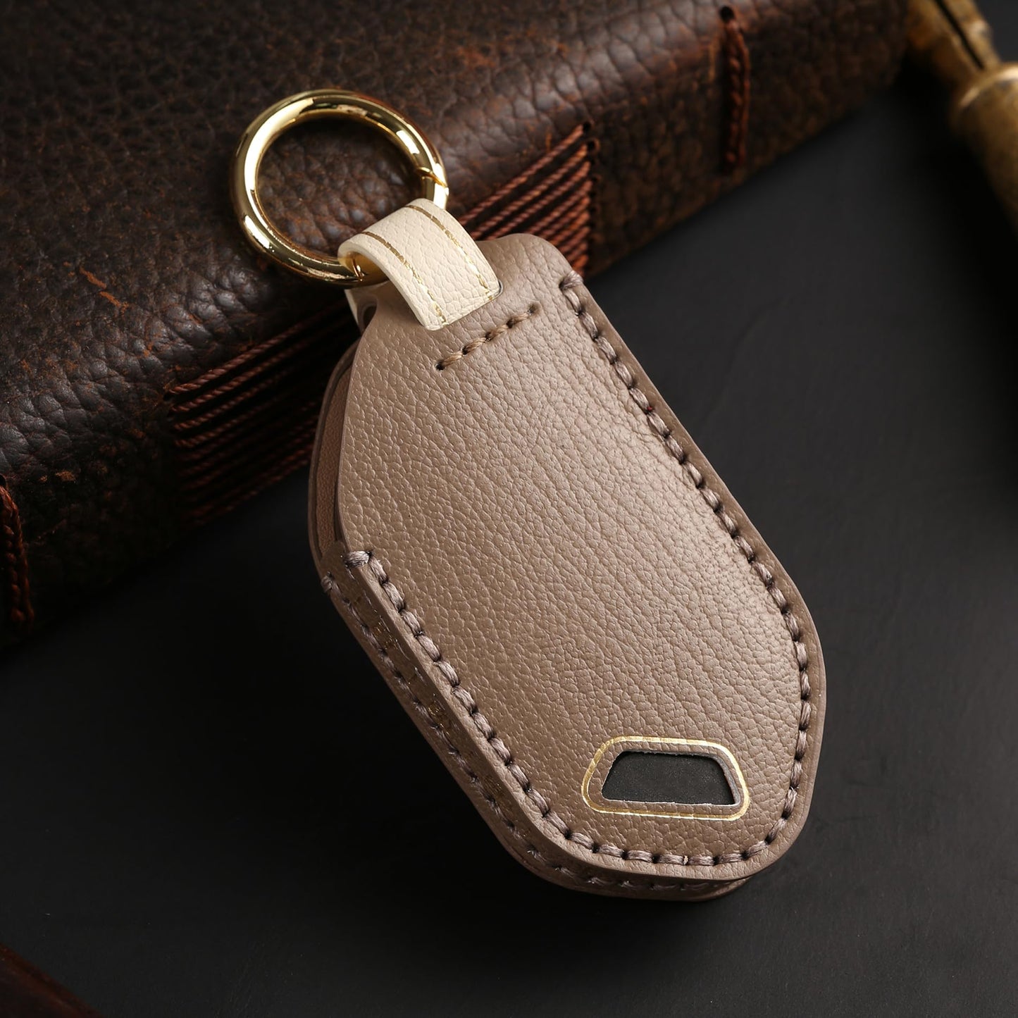 Hontumax Premium Leather 5-Button Key Fob Cover Case for KIA Telluride 2023-2025, Sorento 2024-2025, EV9 2024-2025, K4 2025, K5 2025, Carnival 2025 Key Fob Holder (Brown)