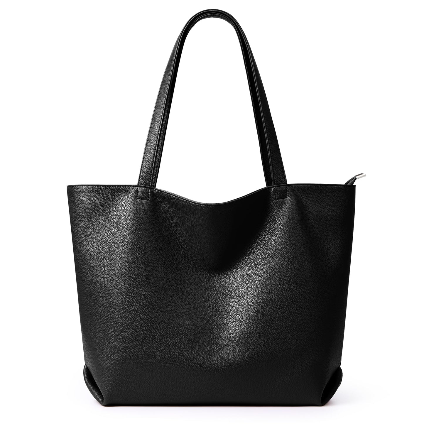WLLWOO Soft Vegan Leather Tote Bag for Women Large Casual Hobo Handbags Zipper Shoulder Work Daily Weekender Travel Purse, Black