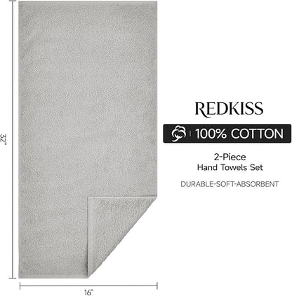 REDKISS 2-Pack Luxury Hand Towels, 16x32 Inch 450 GSM 100% Cotton, Super Soft