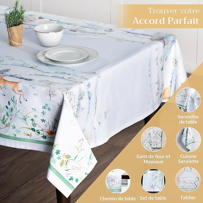 Maison d' Hermine Table Cloth Rectangle Table 100% Cotton 60 x 108 Inches Fall Tablecloth Reusable Everyday Use for Thanksgiving Christmas Decorations Dining Farmhouse Party (Snowy World)