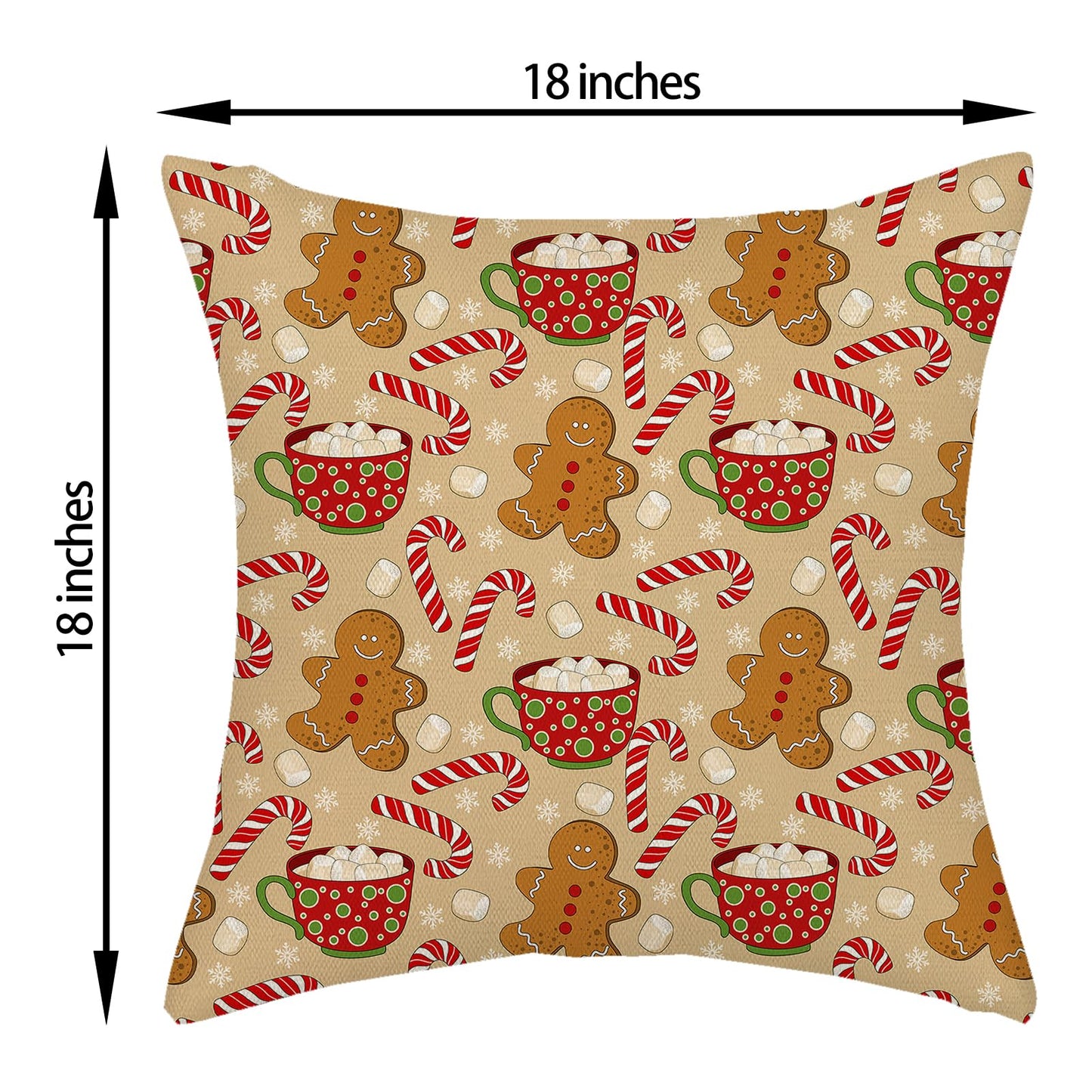 DAFENA Christmas Pillow Covers 18x18 Inch 2 Pcs Gingerbread Man Candy Cane Snowflake Decor Throw Pillows Winter Xmas Holiday Farmhouse Decoration Pillowcase Linen Cushion Cover for Couch Sofa