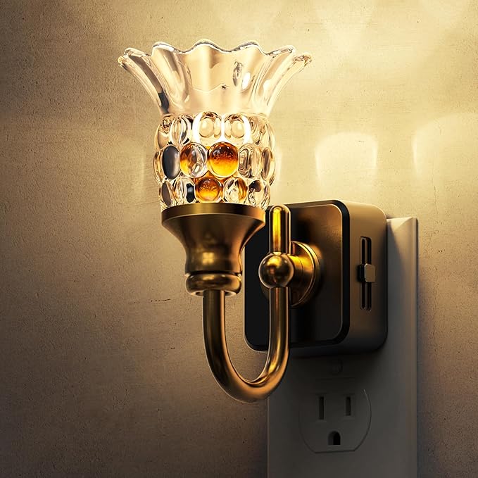L LOHAS LED Night Lights Plug into Wall, 3000K Soft White LED Floral Night Light with Auto Sensor, 0-100lm Adjustable Brightness Plug in Nightlight, for Hallway Bedroom Stairway Gift
