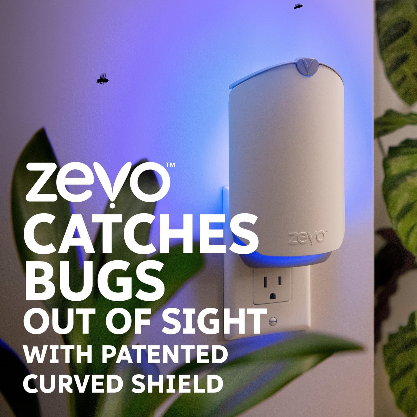 Zevo Flying Insect Trap & 3 Refill Cartridges - Plug in Fly Trap & Indoor Bug Catcher for Gnats, House & Fruit Flies - Blue & UV Light Technology, Mess-Free Alternative to Bug Zapper