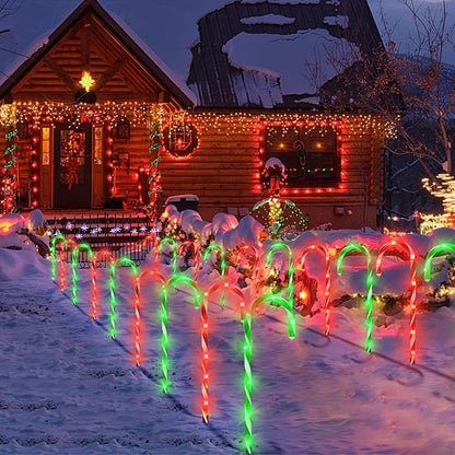 Christmas Decorations, 10 Pcs Christmas Candy Cane Lights, 21'' Solar Pathway Lights with 8 Lighting Modes, Waterproof Garden Lights for Outdoor Christmas Patio Yard Walkway Decorations(2 colors)