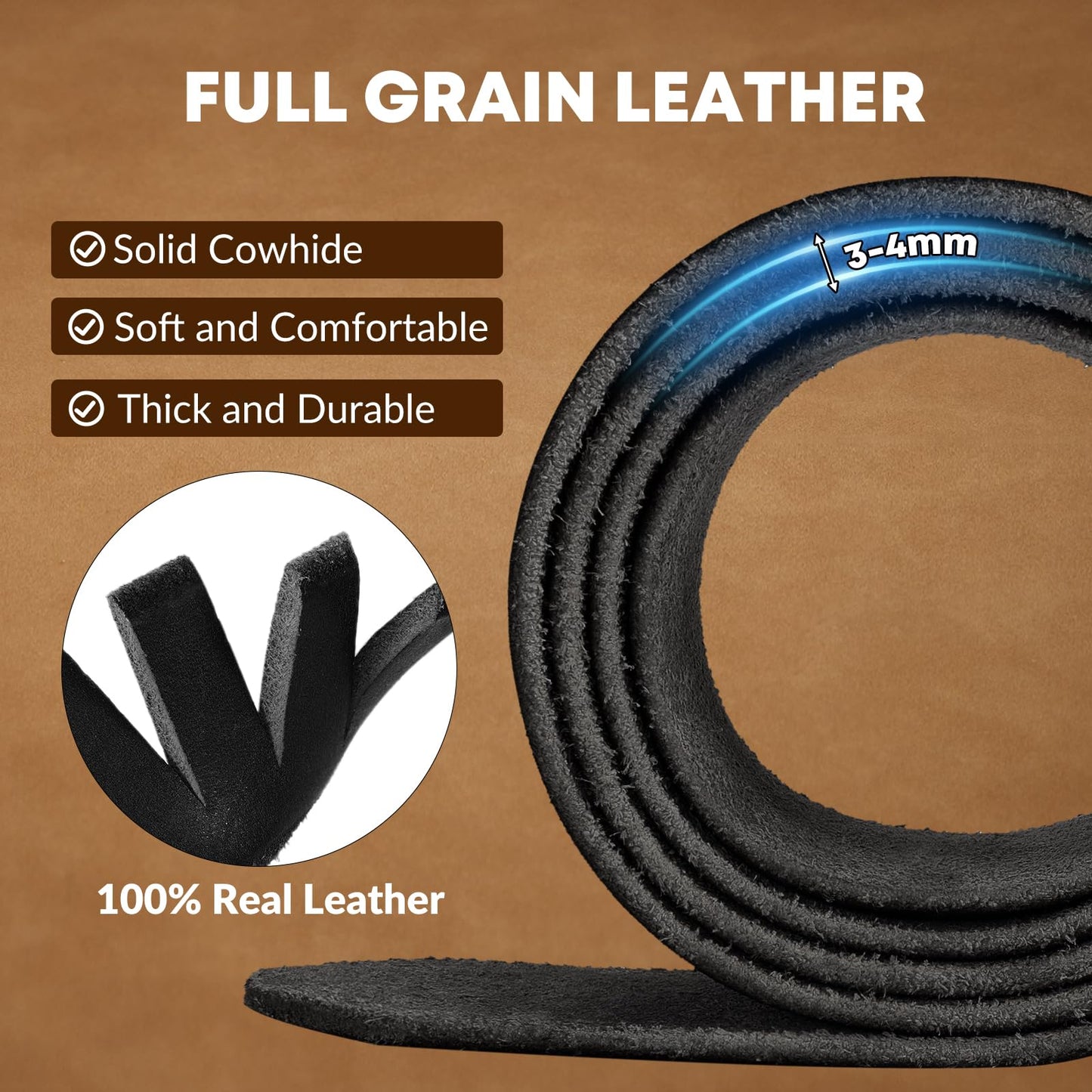 OZNDAS Genuine Black Leather Belt for Men Women Handmade Heavy-Duty Work Belt Leather Men's Belts | Jeans/Casual/Christmas Gifts