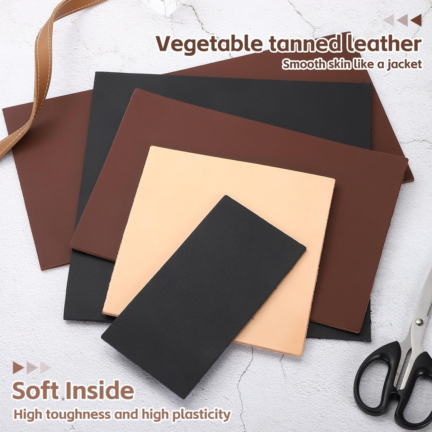 Rebower Genuine Leather Sheets, 8" x 8" Flat Full Grain Cowhide Leather for Crafts, 4-4.5mm Thick Vegetable Tanned Cowhide for DIY Belt Tooling Wallet Stamping Projects, Brown