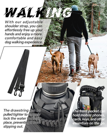 DEFUNX 64 Oz Water Bottle Sleeve - Water Jug Holder with Strap Cross-Body Bottle Carrier with MOLLE System Tactical Military Style Bag Camo Black