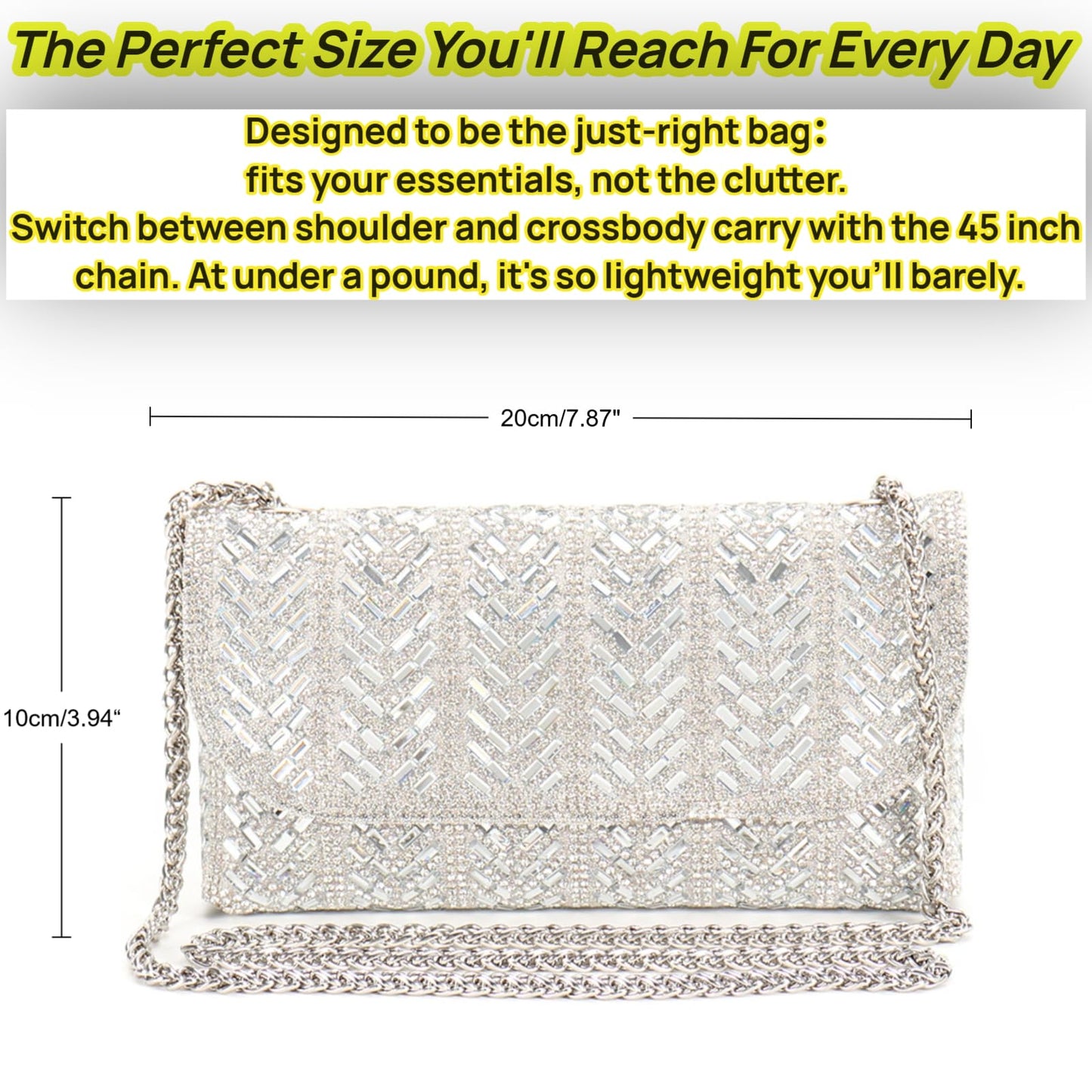 LUKLUKTAISUN 2026 Rhinestones Clutch Purses for Women 3d Evening Bags PU Leather Handbag for Cocktail Prom Party Wedding(Silver)