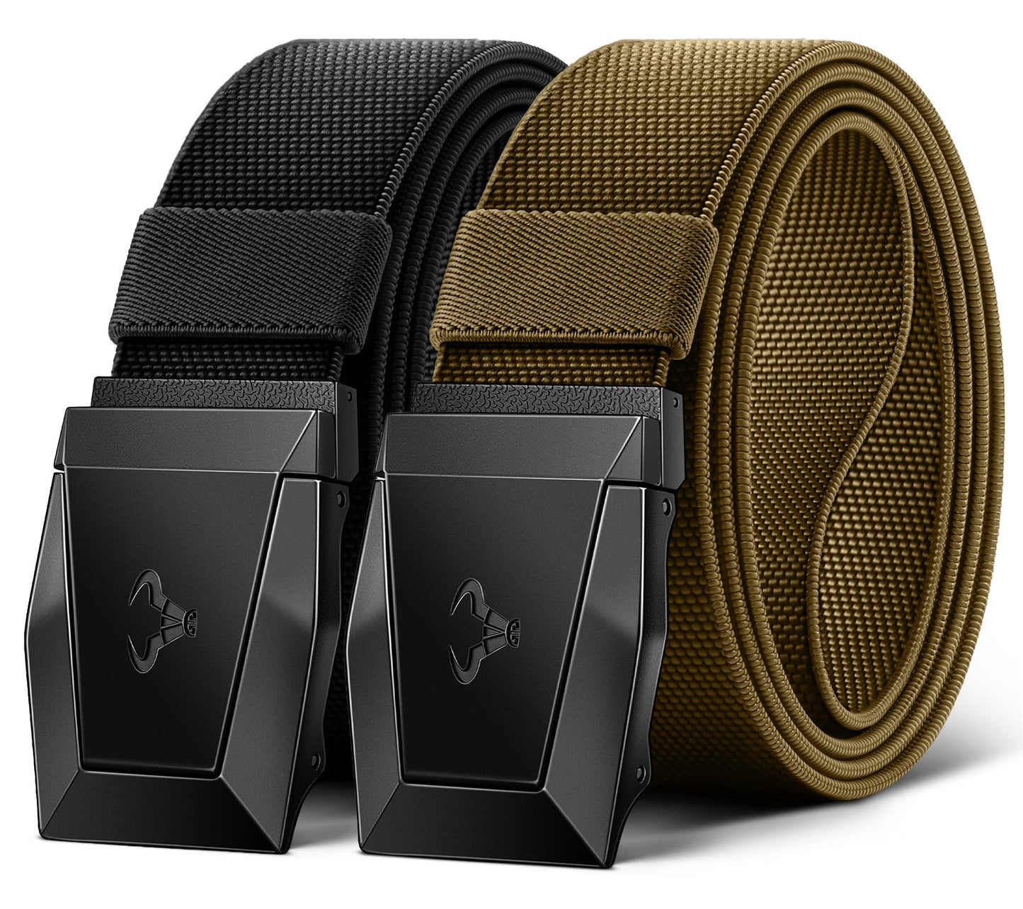 BULLIANT Men Tactical Belt 2 Pack,Stretch Western Rigger Web Belt For Cowboy Military Heavy Duty 1.5"-Cut For Fit(Black/Wood Thrush,34"-38" Waist Adjustable)