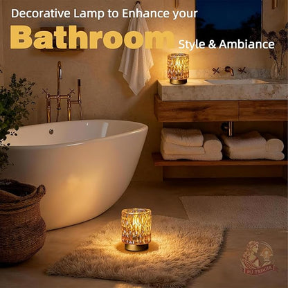 Battery Operated Table Lamps Timer, Mini Crystal Lamp for Area No Plug, Cordless Lamp with LED Bulb for Power Outage, Decorative Lamps for Tabletop/Corner/Entryway/Stairway/Bathroom/Fireplace(2*AMBER)