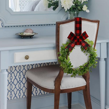 WILLBOND 4 Pcs Christmas Kitchen Cabinet Wreath Boxwood Garland with Ribbon Greenery Garland Hanging Wreaths for Cabinet Wall Window Door Fireplace Party Farmhouse Decor(Black and Red,Fabric)